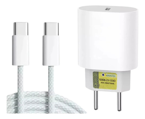 Kit Carregador Tipo C + Fone De Ouvido Para Iphone 15 Promax Branco