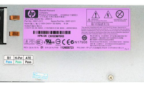 Fuente Poder Hp 400w,para Switch Hp Procurve, 0957-2311 (Usado)