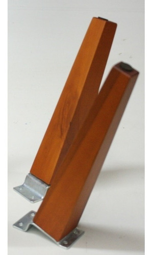 Imagem 2 de 3 de Kit 4 Pés Palito Trapezio 25cm Castanho + 4 Chapa Metalicas