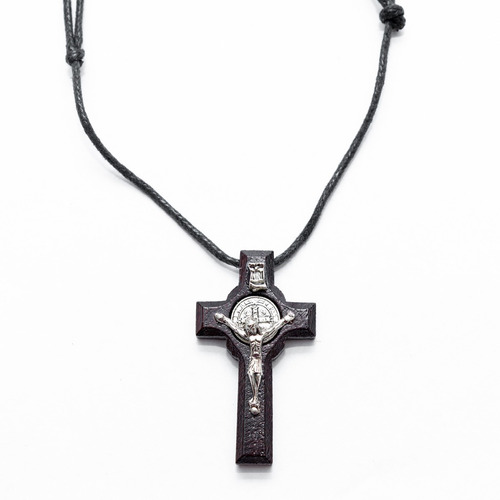 Collar Crucifijo Cristo Para Comunión O Confirmación 8cm Color Marrón Oscuro