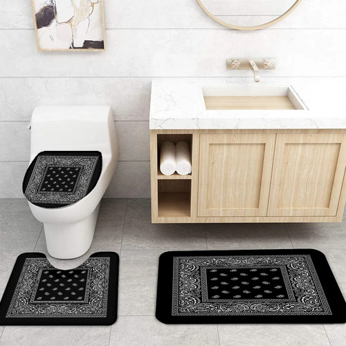 4pcs Set De Alfombra De Ducha Con Estampado De Pañuelos