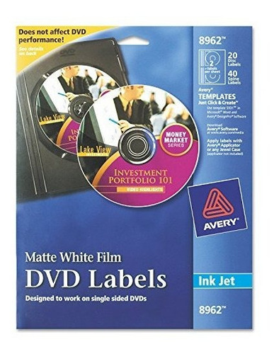 Avery Dvd Labels Blanco Mate Para Impresoras De Inyección De