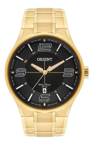 Imagem 1 de 6 de # Relógio Orient Masculino Mgss1136 P2kx Dourado Fundo Preto