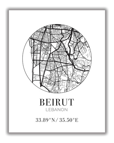 Mapa De Ciudad De Beirut, Líbano Arte De Pared 11x14 M...