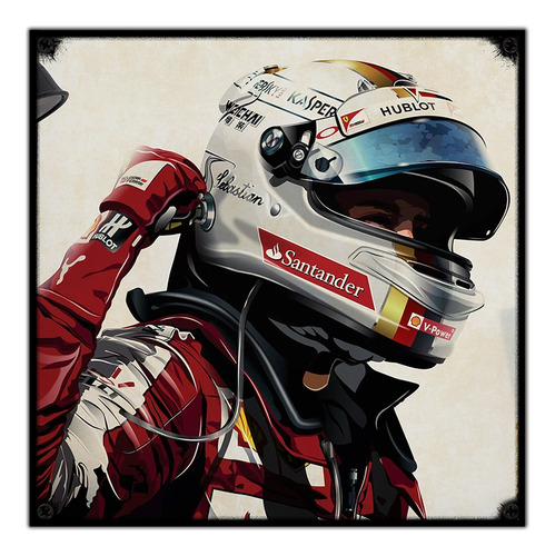 #318 - Cuadro Vintage 30 X 30 - F1 Casco Vettel No Chapa