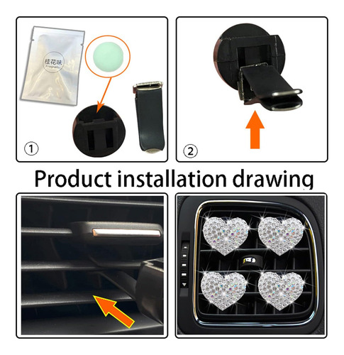 4 Peças De Clipes De Ventilação Em Forma De Coração Brilhant