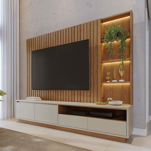 Estante Para Tv Até 82 Polegadas Cancun 4 Gavetas Com Led Cor Marrom-claro