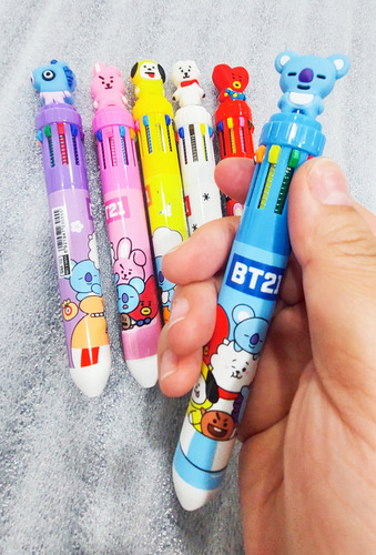 Set 6 Bolígrafos Bts-bt21 Plumas Multicolor Army Kpop