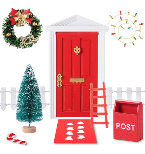 Bbto Kit Puerta Hada Elfo Navidad Roja Madera Para Accesorio