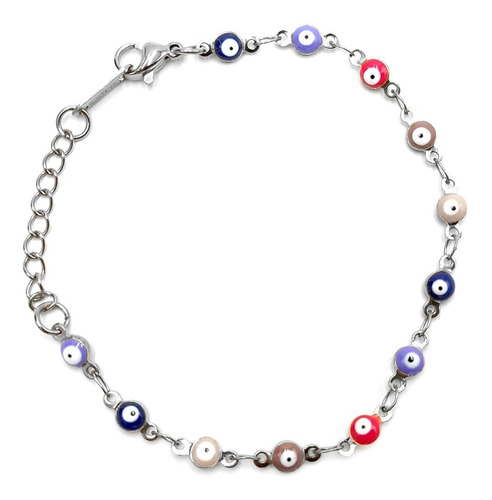 Pulsera Acero Inox Plateado Ojo Turco Multicolores 4 Mm Eg