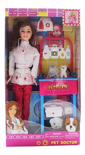 Juguete Barbie Mu eca Veterinaria Accesorios Doctora Envio