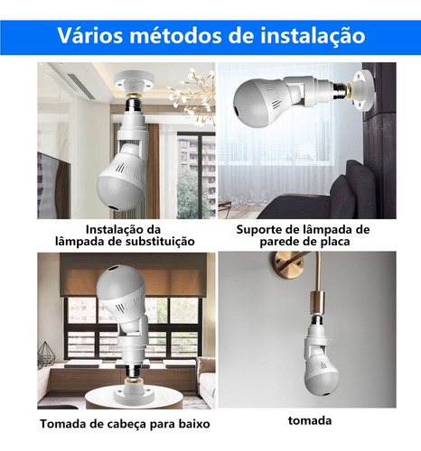 Camera Lampada Ip 360° Hd Panorâmica Led Wifi - Cor Branco Azul Esverdeado