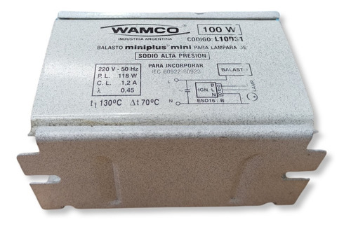 Balasto Int. Wamco Miniplus P/sodio Alta Presión 100w L10d31