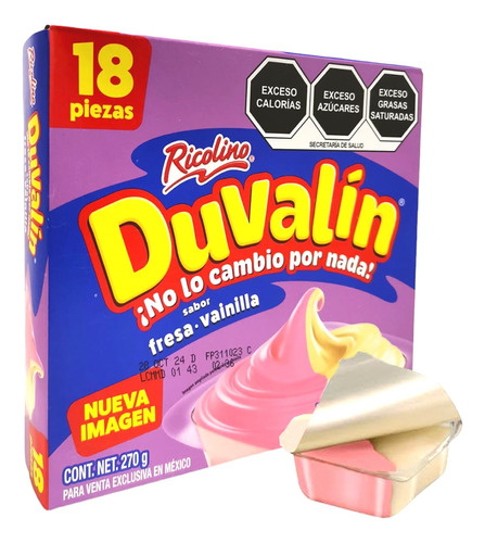  Duvalin Bi Sabor Fresa Y Vainilla De Ricolino 18 Pzas