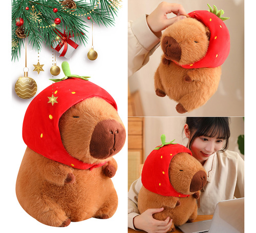 Bonito Peluche De Capibara Con Forma De Fresa