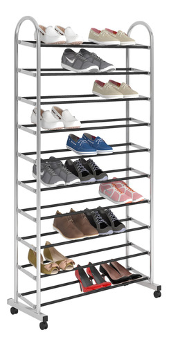 Fkuo 10-tier Shoe Rack With Wheels Large Capacity Metal Sho.