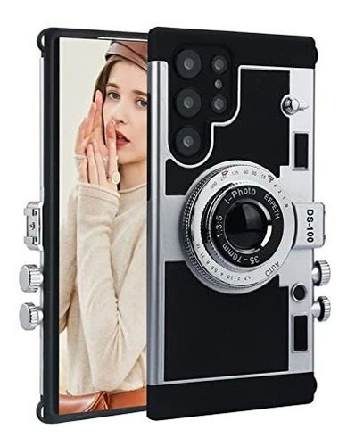 Funda Para Galaxy S22 Ultra Simil Camara 3d Retro Negra