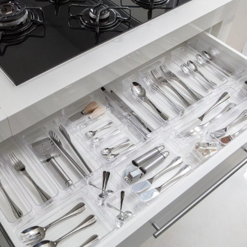 Organizador de Acrílico Multiuso Transparente Gavetas Maquiagem Geladeira – Kit 14 Peças Modular