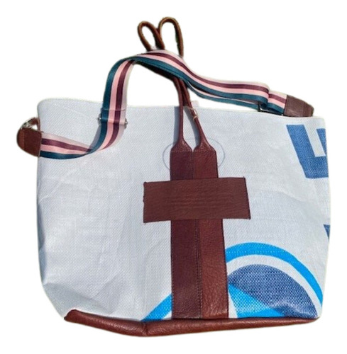 Tote Bolso Cartera Material Reciclado Fracking Design Color Blanco Diseño De La Tela Liso