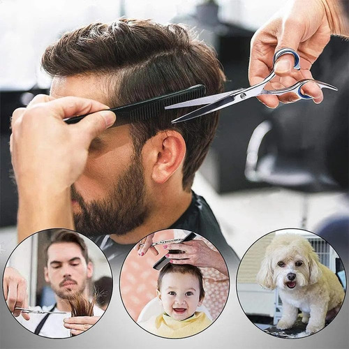 Kit 2 Tesoura Cabeleireiro Profissional Navalha Barbeiro Cor Preto-dourado