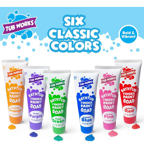 Tub Works Bathtub Finger Paint Soap, Classic 6 Pack | No Tóx