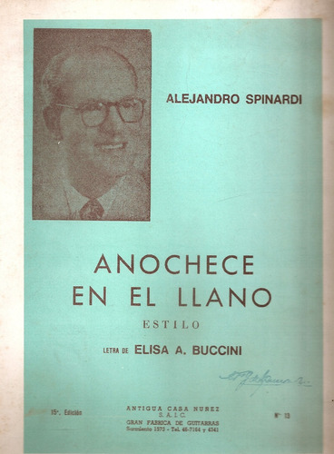 Partitura Anochece En El Llano Alejandro Spinardi