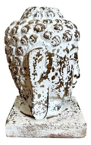 Cabeça Buda Decorativa Em Madeira Whitewash