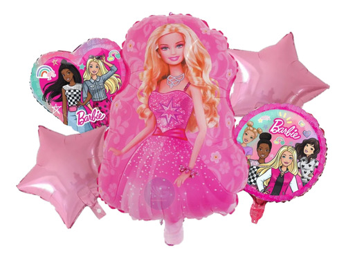 Kit 5 Pzas Globos Metalico Decoracion Cumple Infantil Barbie