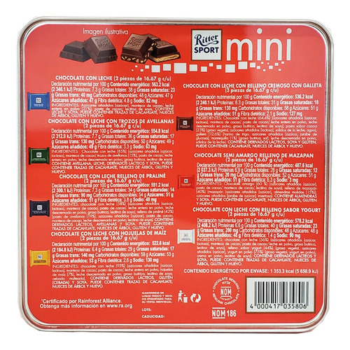 Lata De Chocolate Mini Ritter Leche / Amargo 15 Pz