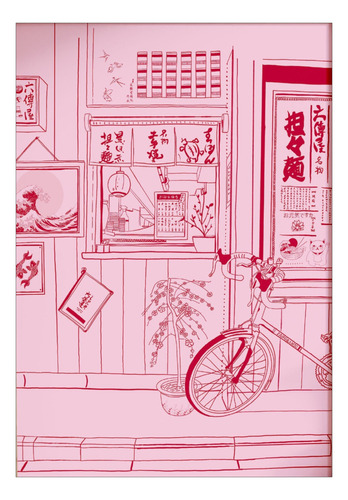 Quadro Placa Poster Arte Rosa Oriental Japão Área Urbana 
