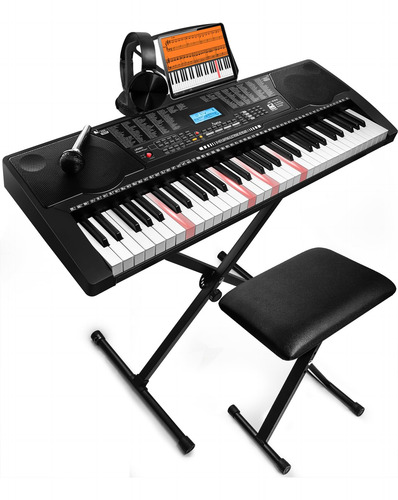 Piano Electrónico Portátil De 61 Teclas Con Accesorios Compl Negro