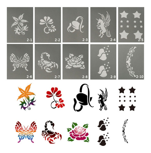 10 Patrones Animal Flor Body Paint Stencil Maquillaje