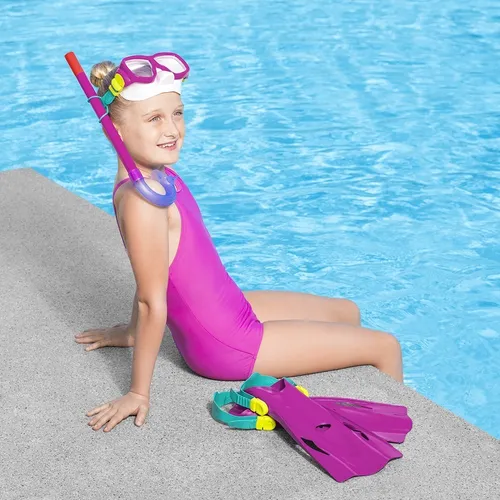 Juego De Snorkel Buceo Infantil 7 Años Gafas Tubo Y Aletas Color Morado