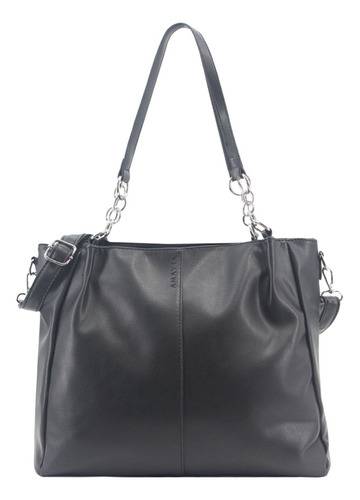 Shopper Amayra Simil Cuero Liso Amplia Moda Urbana Color Negro 22981