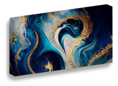 Cuadro Lienzo Canvas Mármol Liquido Oro Azul Cuarto 60*80cm