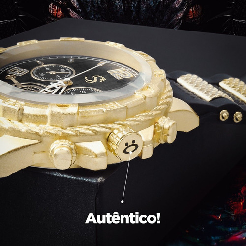 Relógio Masculino Aço Inox Social Banhado Dourado + Corrente