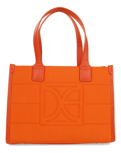 Bolsa Tote Cloe Para Mujer Mediana Textil Cierre Metálico Color Naranja