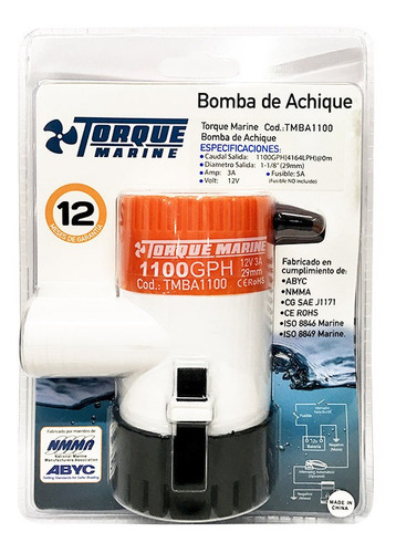 Bomba De Achique Electrica 1100gph 12v Torque Marine