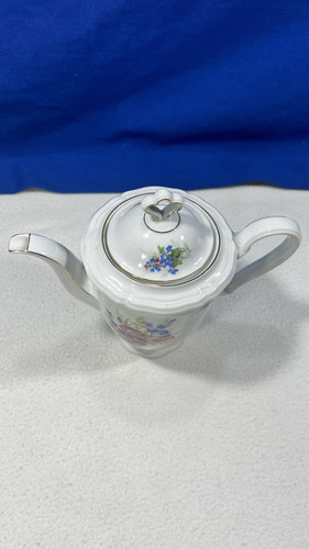 Cafetera Tetera En Porcelana Germany Floreada Blanco Flores (Usado)