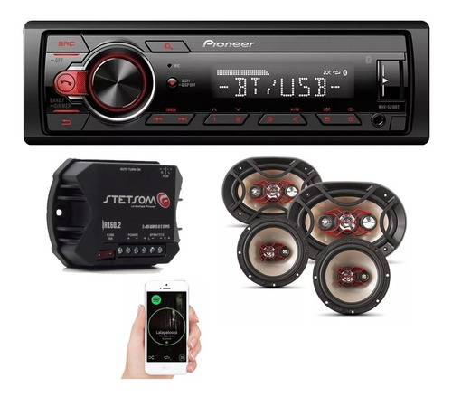 Aparelho Mp3 Bluetooth Pioneer + 4 Alto Falantes + Módulo