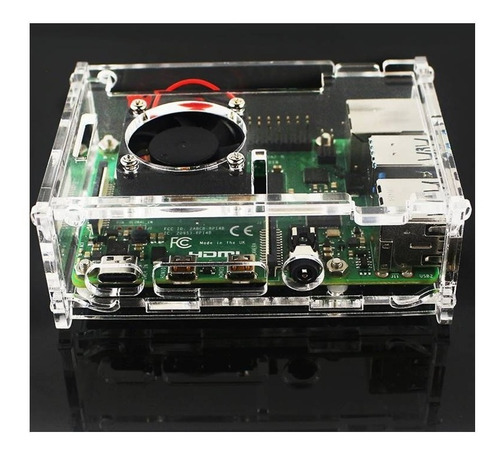 Case Acrílico Proteção Raspberry Pi4+ Cooler + Fonte 3.1a.