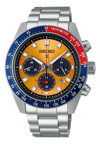 Reloj Seiko Ssc947p1 Hombre Acero Sumergible Malla Plateado Bisel Azul/rojo Fondo Dorado