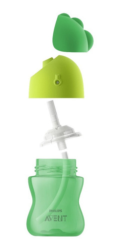 Imagem 4 de 5 de Copo De Treinamento Avent Dinossauro Com Canudo Curvado Antivazamento 300ml - 12m+ Verde