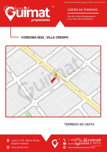 Excelente Terreno En Villa Crespo- Lideres En Terrenos