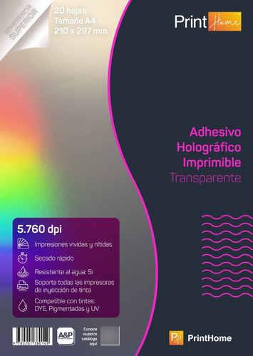 Papel Holográfico Adhesivo Imprimible A4x20hj Transparente