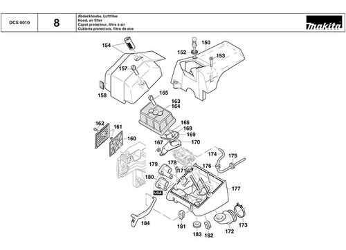 Vista Explodida Motosserra Gasolina Dcs 9010 - Makita