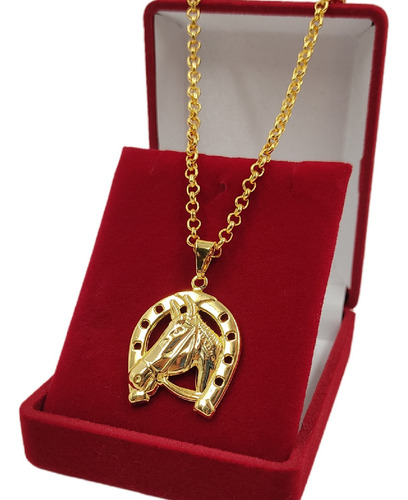 Colar Feminino Elo Português Ferradura Moeda Antiga Ouro Cor Ouro 18k