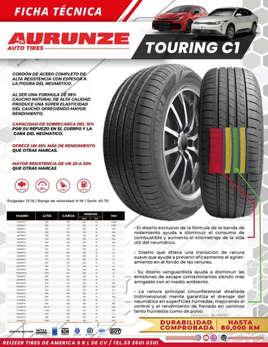 Llanta Aurunze 185/65r15 Touring C1 88h Versa Rio Yaris H