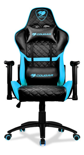 Silla de escritorio Cougar Armor One gamer ergonómica  negra y sky azul con tapizado de cuero sintético