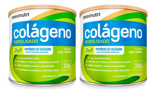 Kit 02 Colágeno Hidrolisado Lata 250g Uva Verde Maxinutri
